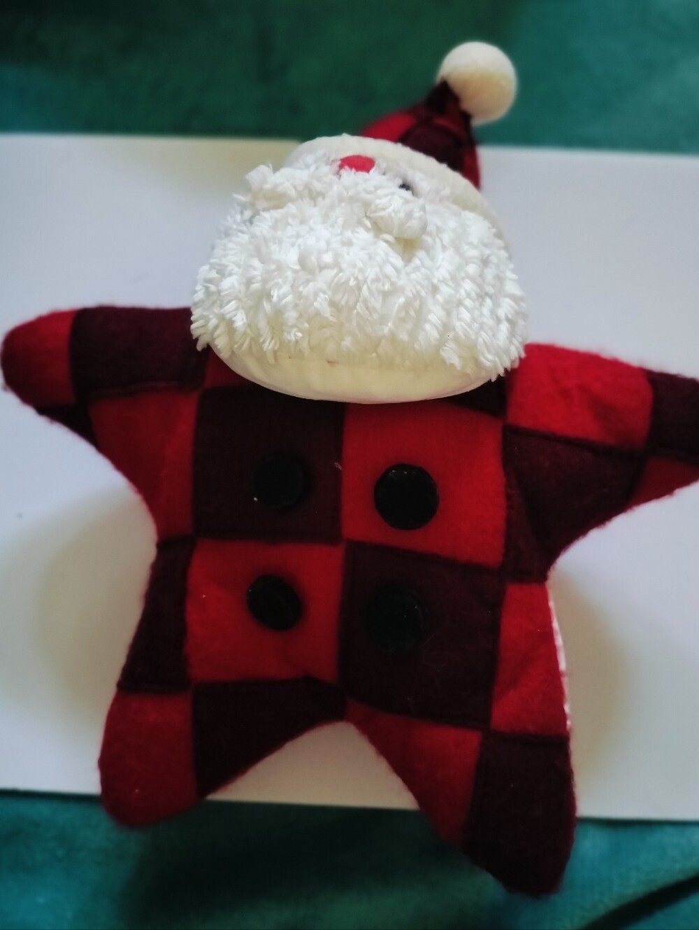 Buffalo Plaid Star Wind-Up Musical Santa Claus Holiday Christmas Plush Decor